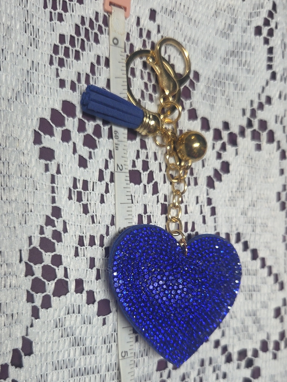 Blue Crystal Heart Keychain Tassel Bag Charm